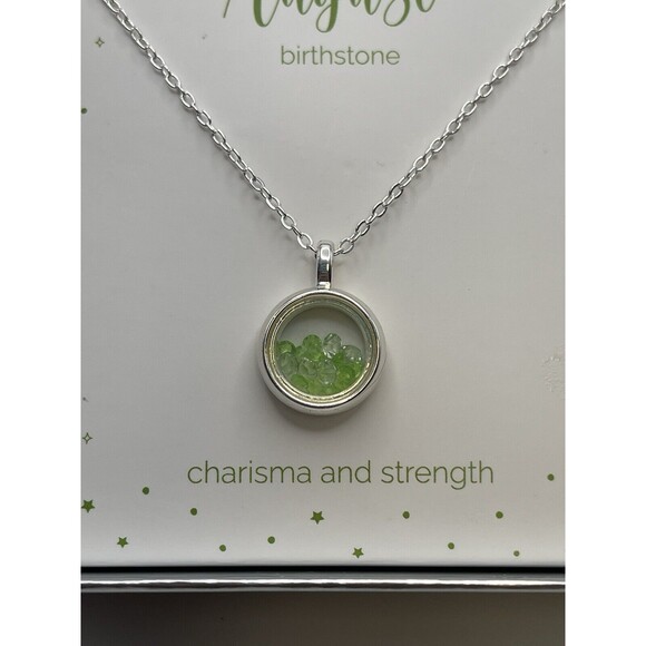 August Birthstone Peridot & Clear Loose Crystal In Round Pendant Necklace New - Picture 3 of 7